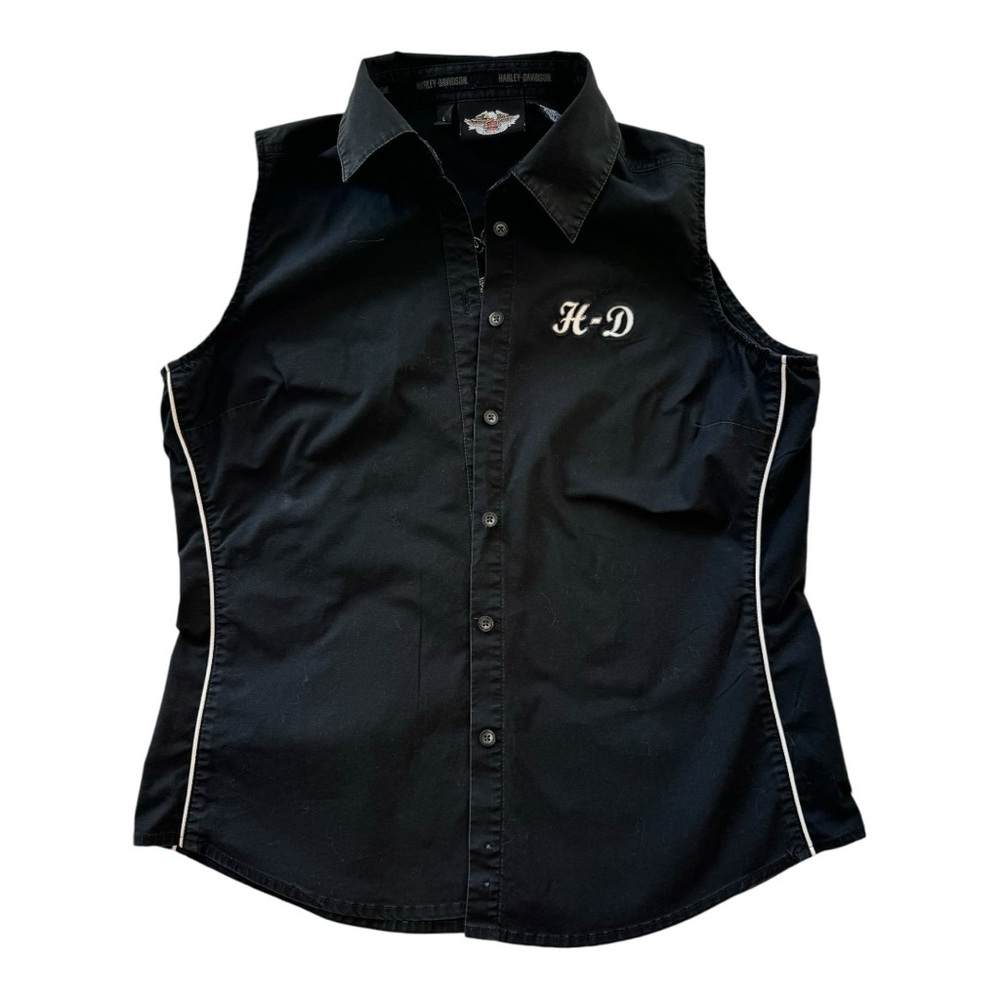 Harley Davidson black sleeveless button down shirt size L